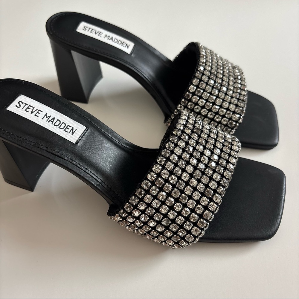 Steve Madden Laney Heels Black Rhinestones